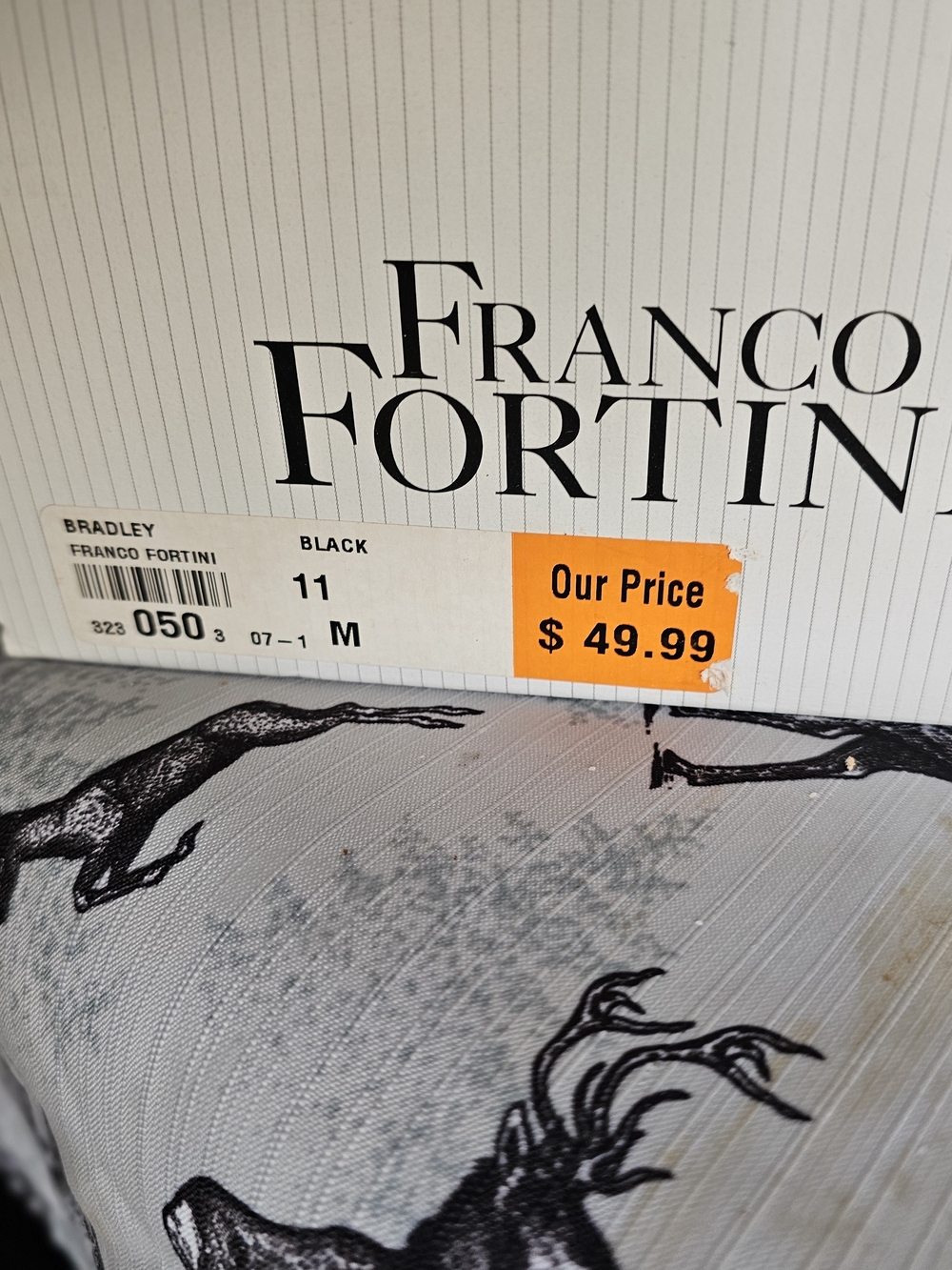 Franco Fortini Black and Orange Price-Label Men’s Oxfords Box